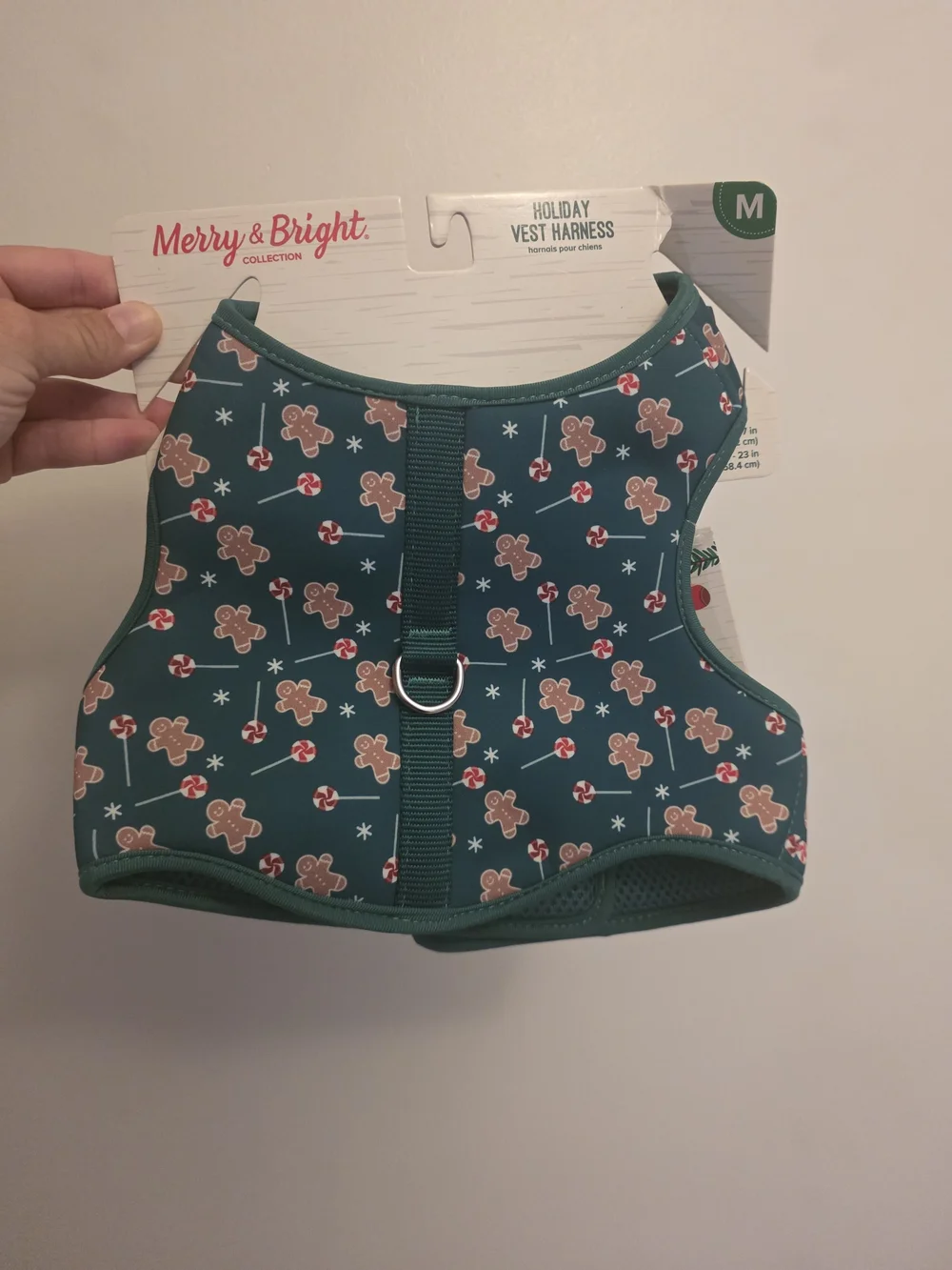 Merry & Bright Green Holiday Gingerbread Dog Vest Harness - Medium